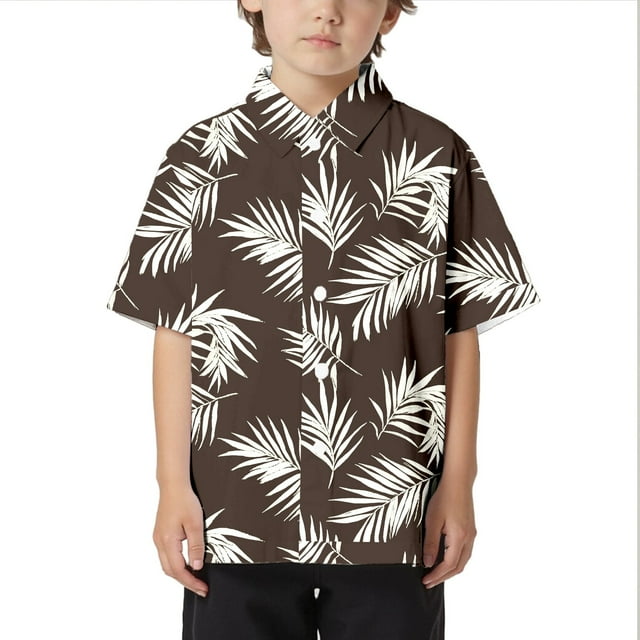 WEIYLL Boys Shirts Beach Leisure Leaf Print Loose Comfortable Button Down Button Open Short Sleeve Graphic Tops for 6-7 Years