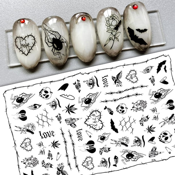 Pegatinas 3D para uñas de Halloween y Navidad, calcomanías autoadhesivas para uñas, diseños de arte de uñas para mujeres y niñas, decoración de uñas, calavera, murciélago, calabaza, Papá Noel, reno, c kaili Sencillez