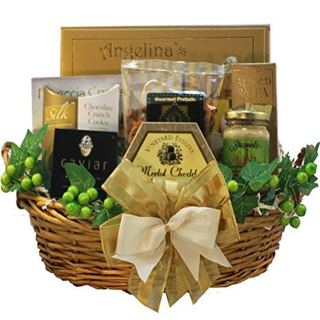 Merlot Cheddar - Savory Sophisticated Gourmet Food Gift Basket with Caviar, MEDIUM (Candy Option)