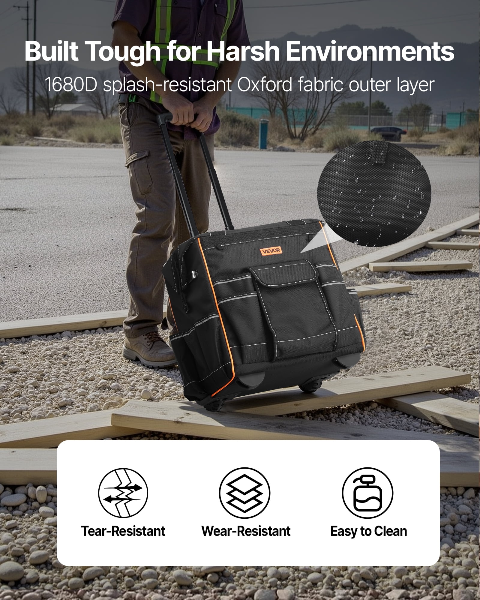 VEVOR Rolling Tool Bag, 110 lbs Load Capacity, 25 Pockets Heavy Duty Roller Tool Bag on Wheels, Adjustable Telescoping Handle & Stable Base, Toolbag Organizers with Wheels for Construction, Mechanic
