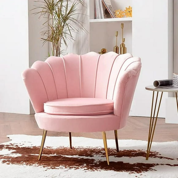 Heavenly Collection Fauteuil d’appoint glam en velours rose pâle avec pieds en métal doré, chaise moderne et luxueuse pour salon ou chambre
