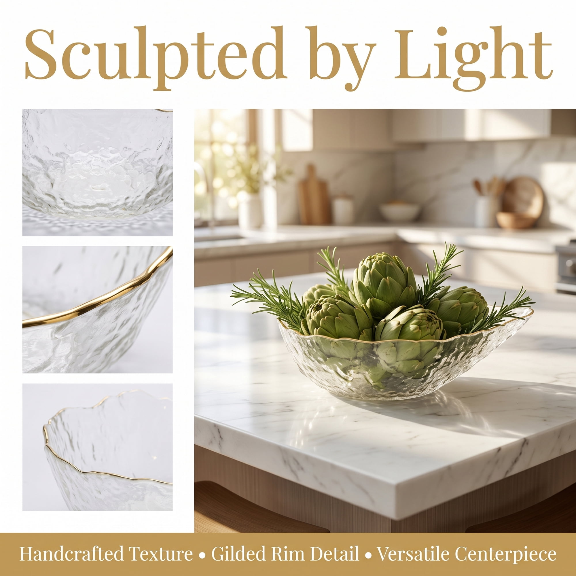 Unique Bargains Elegant Glass Teardrop Decorative Bowl Clear Gold Edge 8.9" x 2.8" x 2.8"