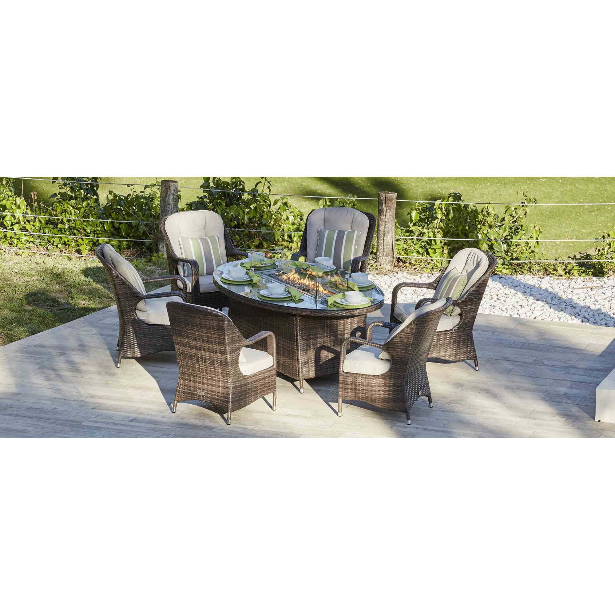 Direct Wicker 6 Seat Oval Gas Fire Pit Dining Table With Eton Chair