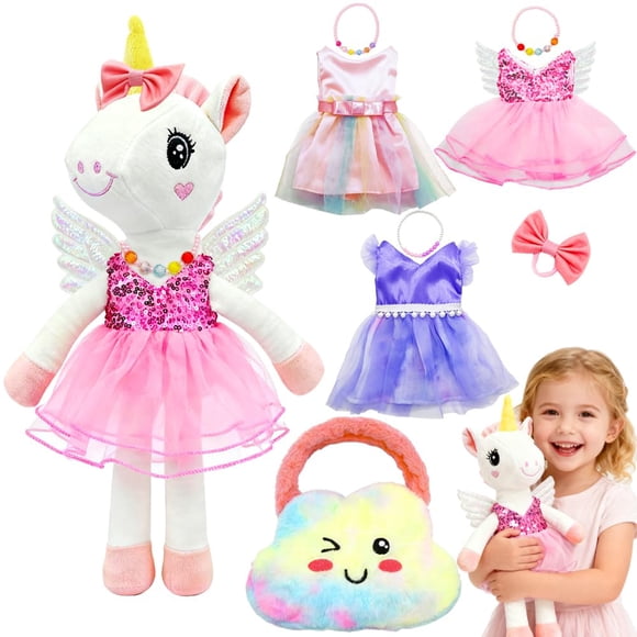 Set de juego BOLZRA con forma de unicornio y bailarina con bolsa de felpa arcoíris