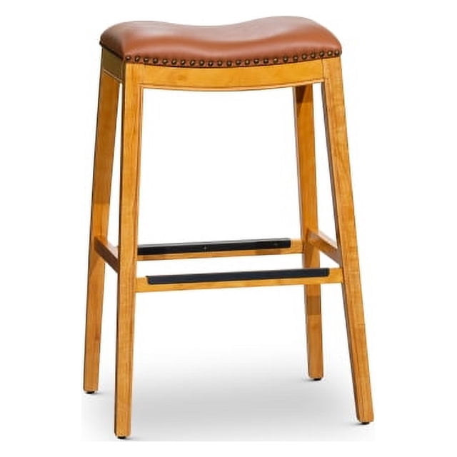 30" Bar Stool, Natural Finish, Saddle Leather Seat