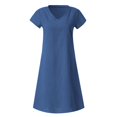 thumbnail image 4 of Robes pour Femmes Liquidation Femmes Manches Courtes Col en V Décontracté Chaud Vacances Couleur Unie Mini Robe Droite Coton Lin Robe T-Shirt Printemps Été Robes pour Femmes, 4 of 5