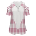 thumbnail image 4 of Pink Heart Check Merch Womens Summer V Neck Zipper Top Short Sleeve T Shirt Off Shoulder Top Casual Classy Loose Shirts, 4 of 7