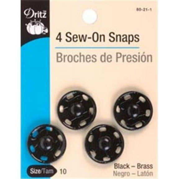 Black Sew-On Snaps, Size 10, 4Pk