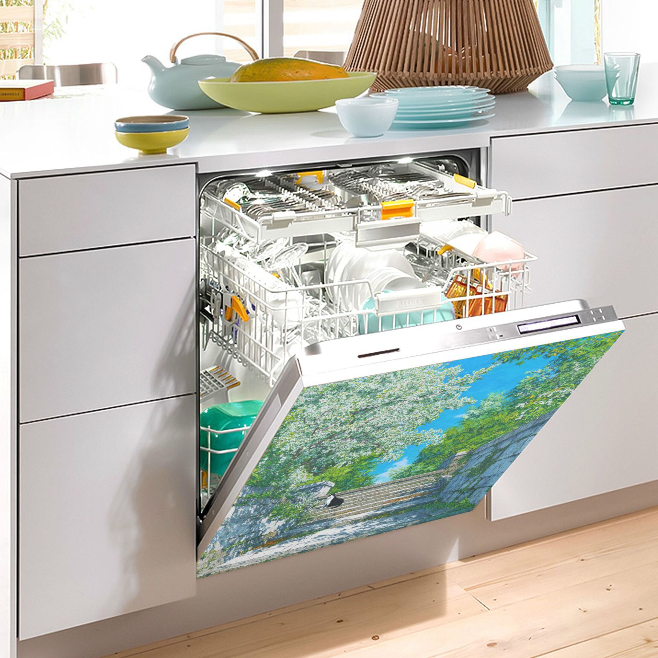 Dishwasher Magnetic Refrigerator Magnet Cover Sticker Home Decorative 23"x26" Spring Morning
