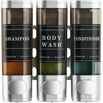 No-Drill Wall-Mounted Shower Dispenser, 3-Chamber Caddy for Shampoo, Conditioner & Soap | Large Capacity Bathroom & Hotel Organizer, Silver