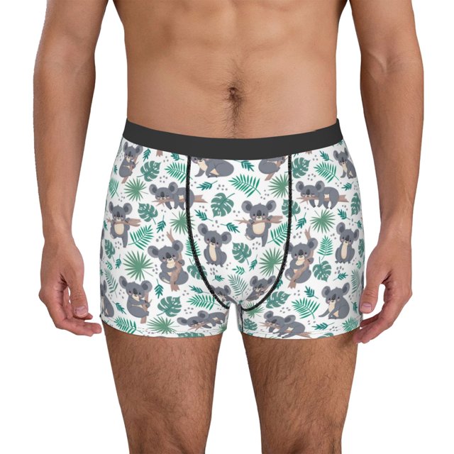 Balery Bears and Tropical Leaves Calzoncillos bóxer para hombre, ropa interior de algodón suave y transpirable con cinturilla de nailon-XX-Large