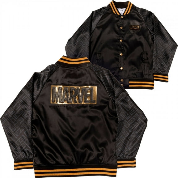 Marvel 880770-medium 85th Anniversary Golden Logo Satin Bomber Jacket by Loungefly - Medium