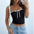 thumbnail image 3 of SOMER Strapless Tops for Women, Tube Top Ruffle Trim Bow Tie Bandeau Sleeveless Slim Fit Crop Top for Casual Party Clubwear Valentine's Day, 3 of 7