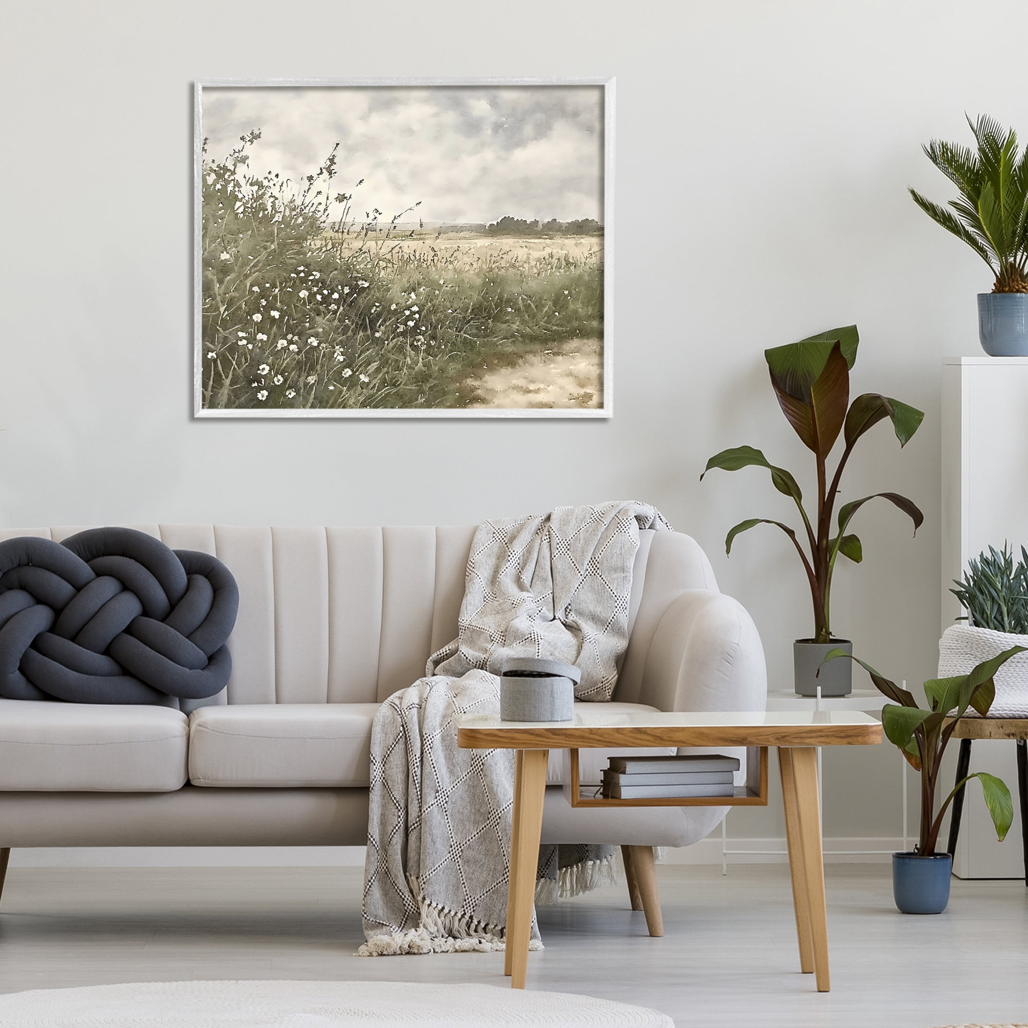 Stupell Industries Soft Meadow Landscape at Dusk White Framed Giclee Art, design by Riley B