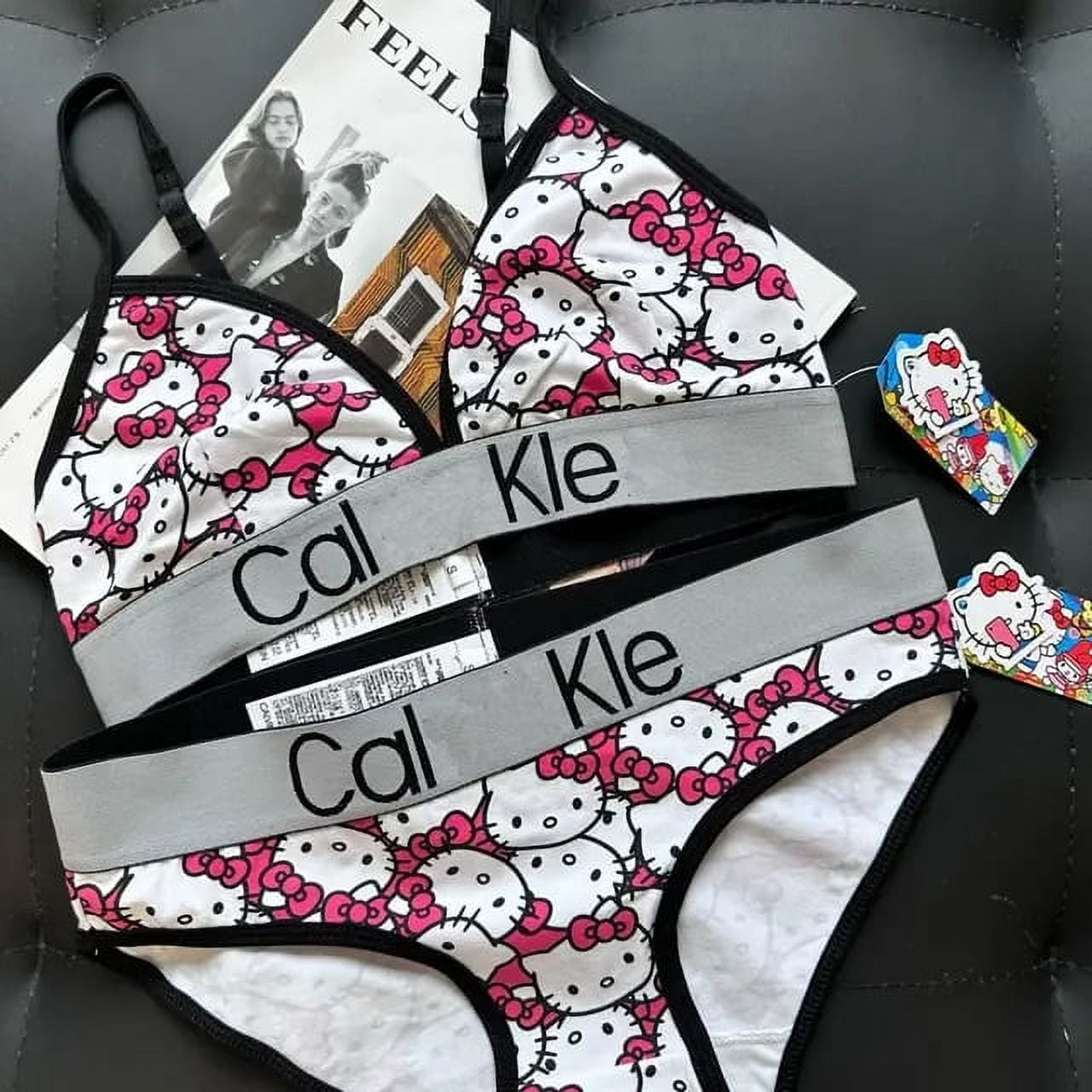 New Cartoon Sanrio Hello Kitty Sexy Couple Underwear Set Underwear Without  Wires with Chest Pad Pure Lust Style Lingerie Set 