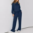 thumbnail image 4 of ibuvkizy Two Piece Sets for Women!Women Solid Color Fashionable and Casual Comfortable Long Sleeved Hoodie with Hat+wide Leg Straight Leg Pants Long Sleeved Hooded Set Navy,L, 4 of 8