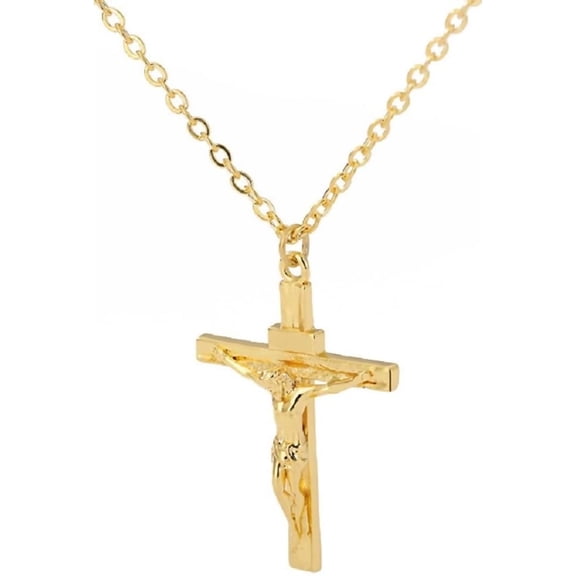 Zephyriana Minimalist Cross Necklace Gold Plated Religious Cross Necklaces Trendy Stainless Steel Crucifix Pendant Chain for Women Men