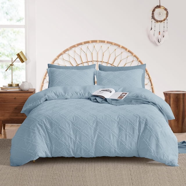 Maple&Stone Queen Duvet Cover Set Pieces Textu Tufted Boho Bedding Sets Zipper Closure Design with Ties Duvet Cover + Pillow Shams Comforter NOT Included ( Queen Siz