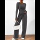 thumbnail image 5 of Conjuntos de Dos Piezas para Mujer: Camiseta Asimétrica de Larga, Pantalones Anchos y Chándal Informal. Gris Oscuro L, 5 of 10