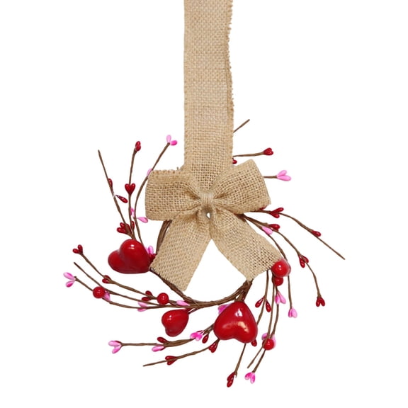 Valentines Day Wreath for Cabinet Front Door, 11" Red Pink Heart Wreath with Artificial Hearts & Berries,Valentine's Day Bow Wreaths for Wedding Window Home Wall Indoor Decor