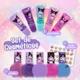 thumbnail image 3 of Maquillaje Infantil KUROMI para Niñas, Set de Cosméticos con 5 Brillos Labiales, 5 Esmaltes Desprendibles, Calcomanías para Uñas, Sabor Frutal, Ideal como Regalo Seguro y Lavable, 3 of 7