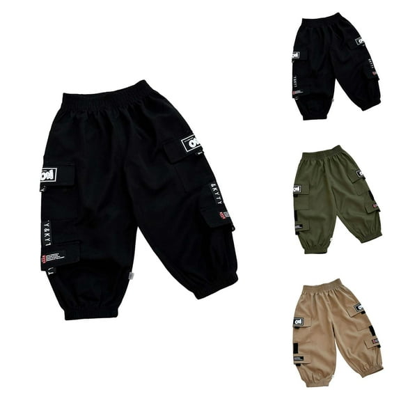 Kids Cargo Pants Boys Girls Casual Trousers With Pockets Comfortable Elastic Waist Playwear For Toddler Children Autumn Winter