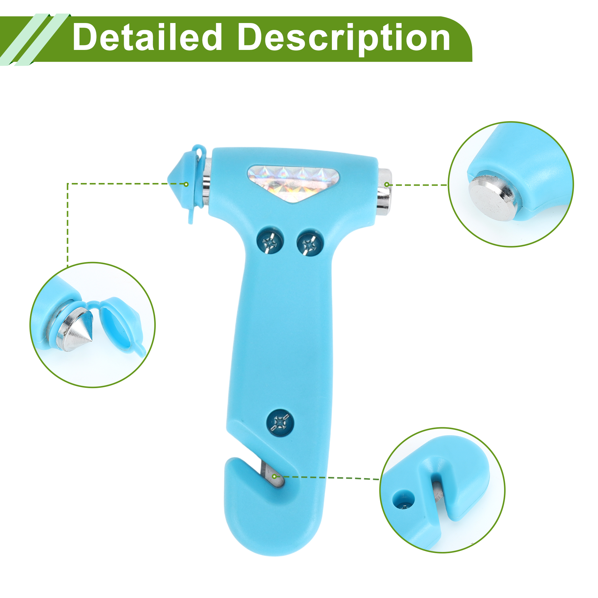 Unique Bargains Car Safety Hammer Glass Breaker Urgent Escape Tool Black Blue 40CR ABS