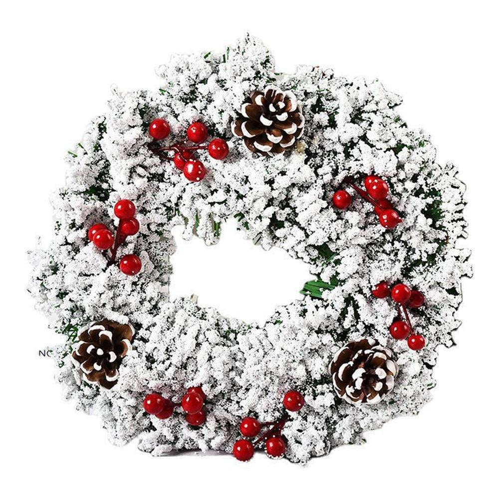 Snow Flocked Christmas Wreath With pines and Red Berries White ...
