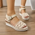 thumbnail image 6 of Viluyesy Women's Espadrilles Sandals, Ankle Strap Peep Toe Elegant Lace Summer Casual Dress Wedge Shoes Beige, 6 of 9