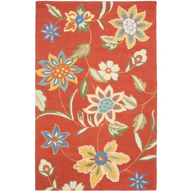 SAFAVIEH Blossom Collection Handmade Wool Area Rug - 5' X 8', Brown & Multi Floral, Ideal For Living Room & Bedroom