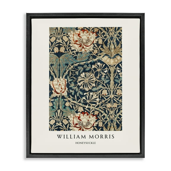 Stupell Industries William Morris Honeysuckle Pattern Black Framed Floater Canvas Wall Art, design by Vintage Hustle, 21 x 17