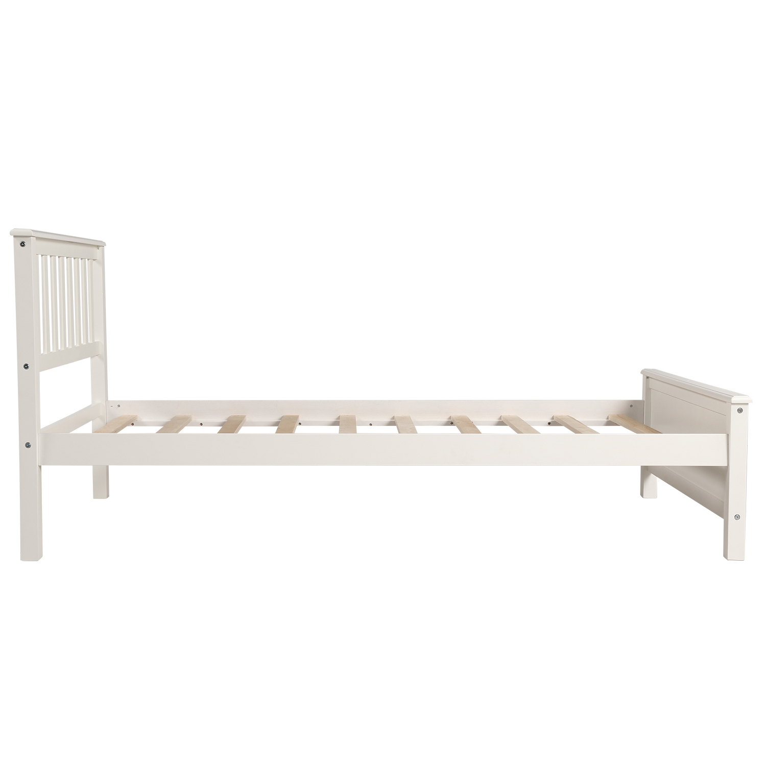 Alvantor Twin Platform Bed with Headboard, Footboard, Wood Bed Frame for kids White