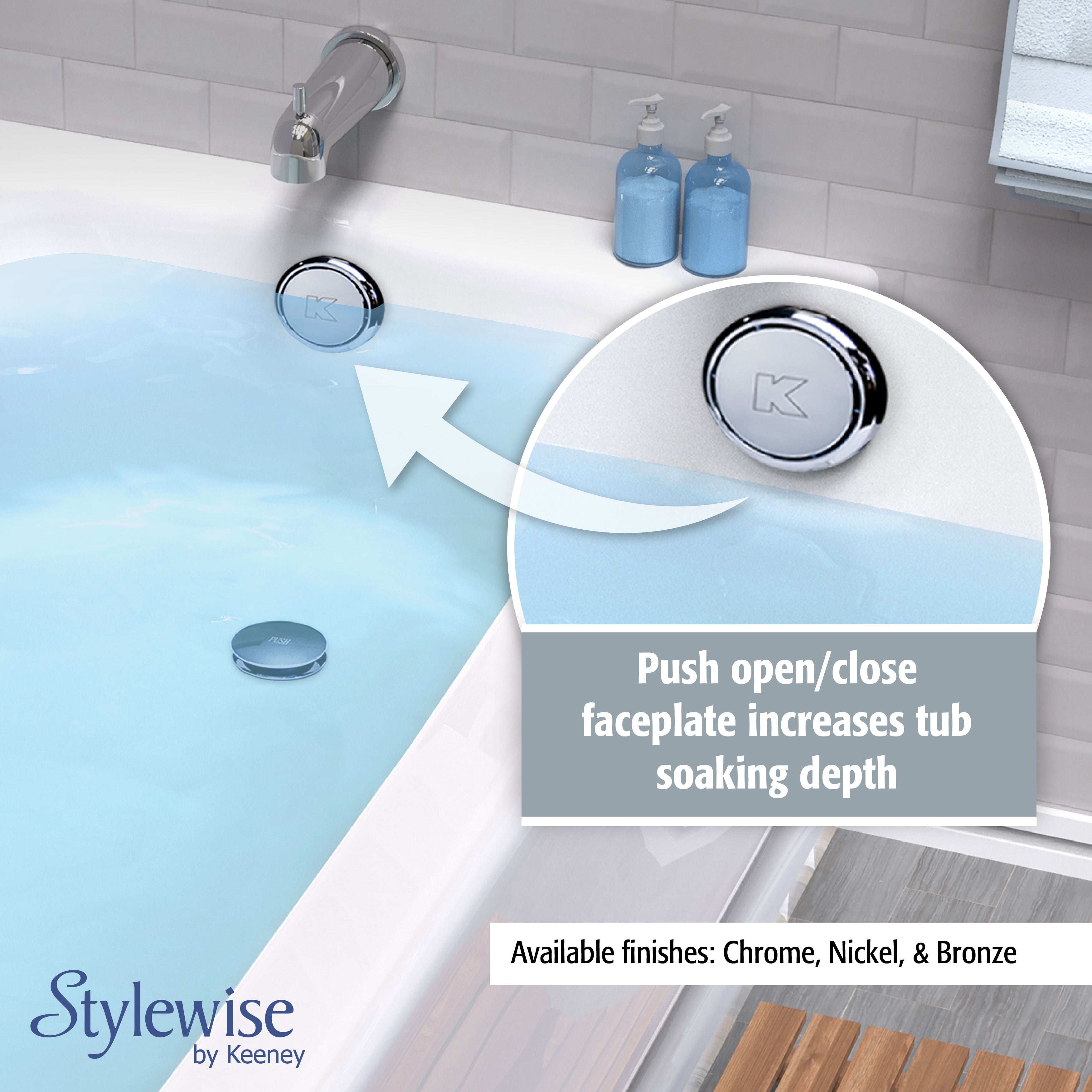 Keeney 30PVCFSBN Foot Lok Full Soak Bath Drain, Brushed Nickel