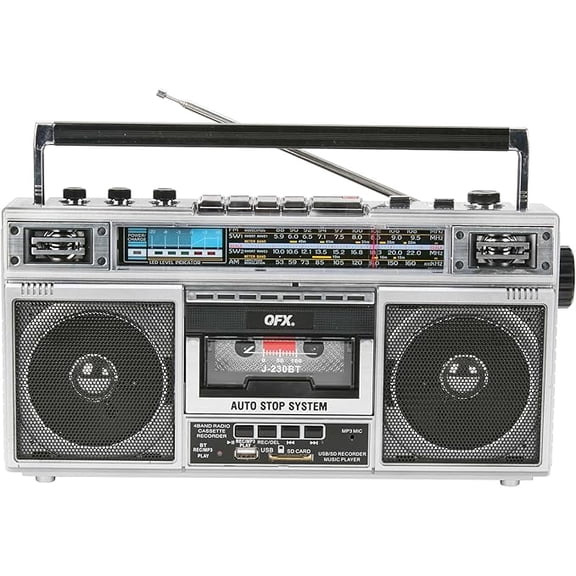 Radiocasetera QFX Silver Bluetooth con Conversión a MP3 y Ecualizador de 3 Bandas Am/Fm