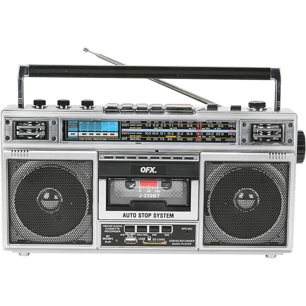 Radiocasetera QFX Silver Bluetooth con Conversión a MP3 y Ecualizador de 3 Bandas Am/Fm