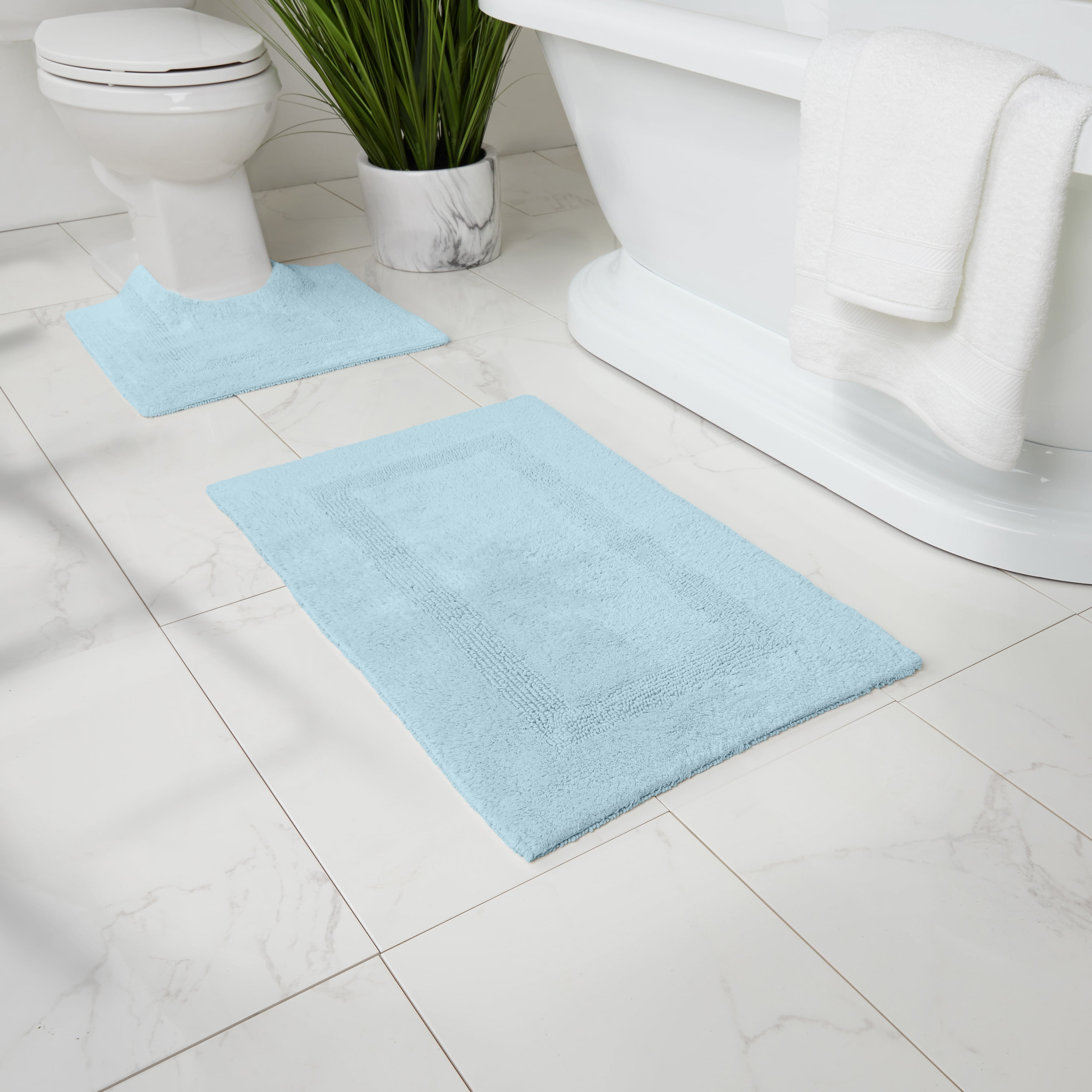 The Big One Border Memory Foam Bath Rug, Blue, 20x32