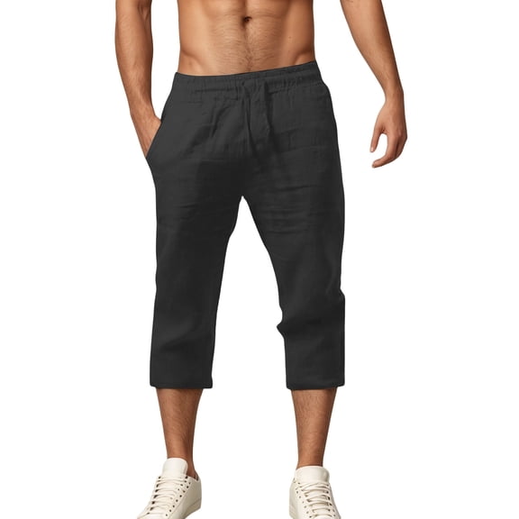 NAFUU Men's Casual Pants Summer Casual Solid Color Lightweight Capri Pants Elastic Waist Drawstring Running Sweatpants With Pockets Trendy Pants For Men