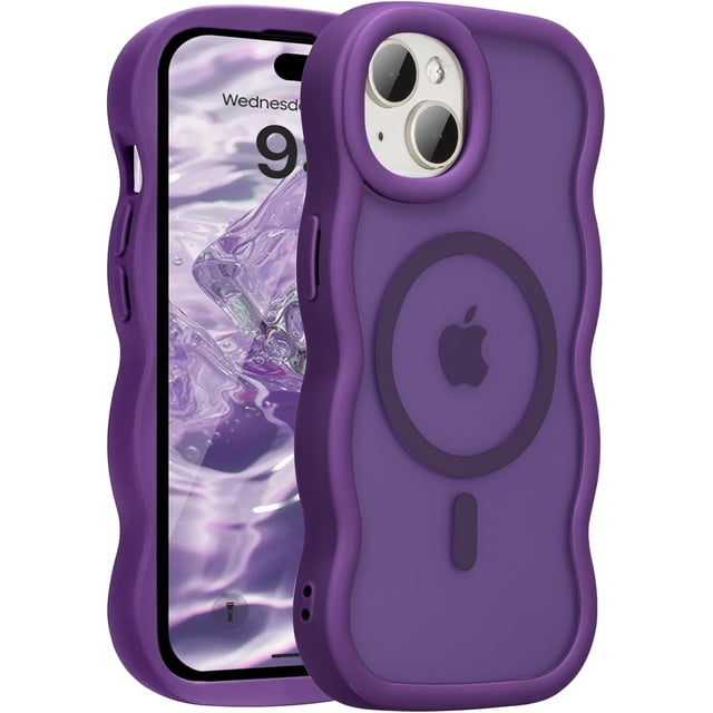 Funda magnética para iPhone 14 y iPhone 13, compatible con MagSafe, diseño de marco ondulado transparente 2025, borde suave, bonita funda protectora mate transparente a prueba de golpes