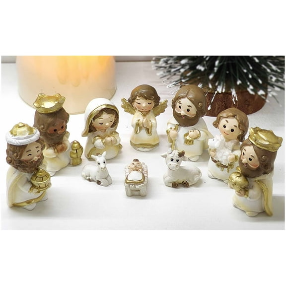 10 Pcs Christmas Nativity Set Indoor, Mini Nativity Scene Indoor, Resin Nativity Figurines, White Nativity Sets for Christmas Indoor Decoration, Baby Jesus Holy Family Statue, Ideal Religious Gift