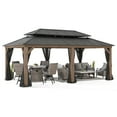thumbnail image 3 of Sunjoy 12x20 ft. Wood Gazebo, Outdoor Patio Steel Hardtop Gazebo, Cedar Framed Wooden Gazebo with 2-tier Metal Roof, Suitable for Patios, Lawn, and Backyard, Natural Wood Color, 3 of 14
