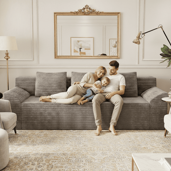 HSUNNS 71" 3 Setaser Sofa, Comfy Extra Deep Seat 3 Seater Couch for Living Room with Soft Upholstered, Free 3 Pillows, No Assembly Required, Grey