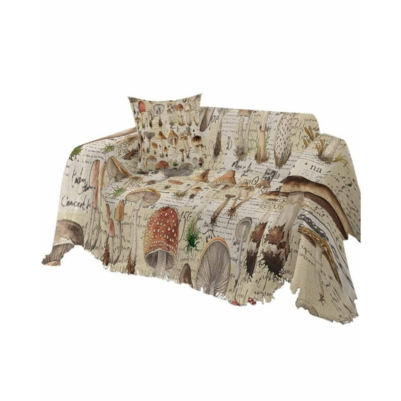 Forest Mushroom Sofa Couch Covers for Dog,Washable Sectional Couch Slipcovers for Loveseat with Tassels,Rustic Spring Summer Botanical Newspaper Non Slip Sofa Throw Cover Blanket Large 71''x102''