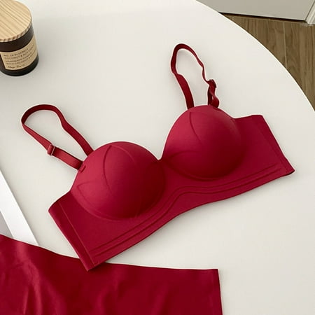 Half Cup Seamless Bride s Birth Year Red Small Chest Push up Big Underwear Strapless Tube Top Full Coverage Bra Female