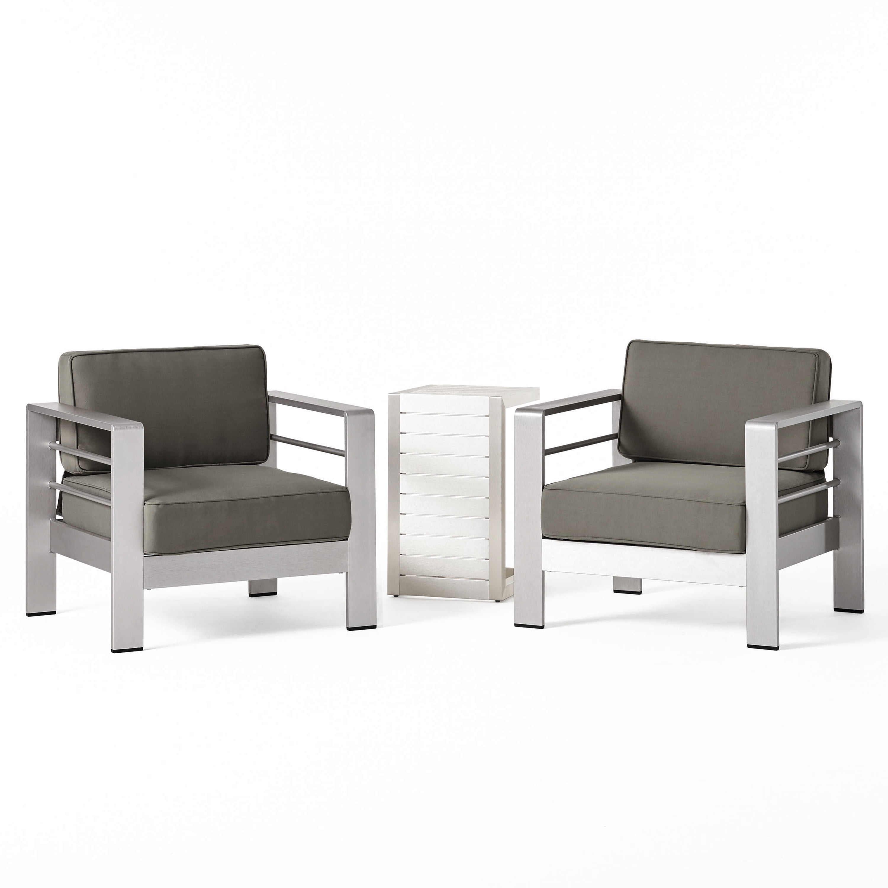 Miller Outdoor Aluminum Club Chairs with Side Table, Gray, Silver