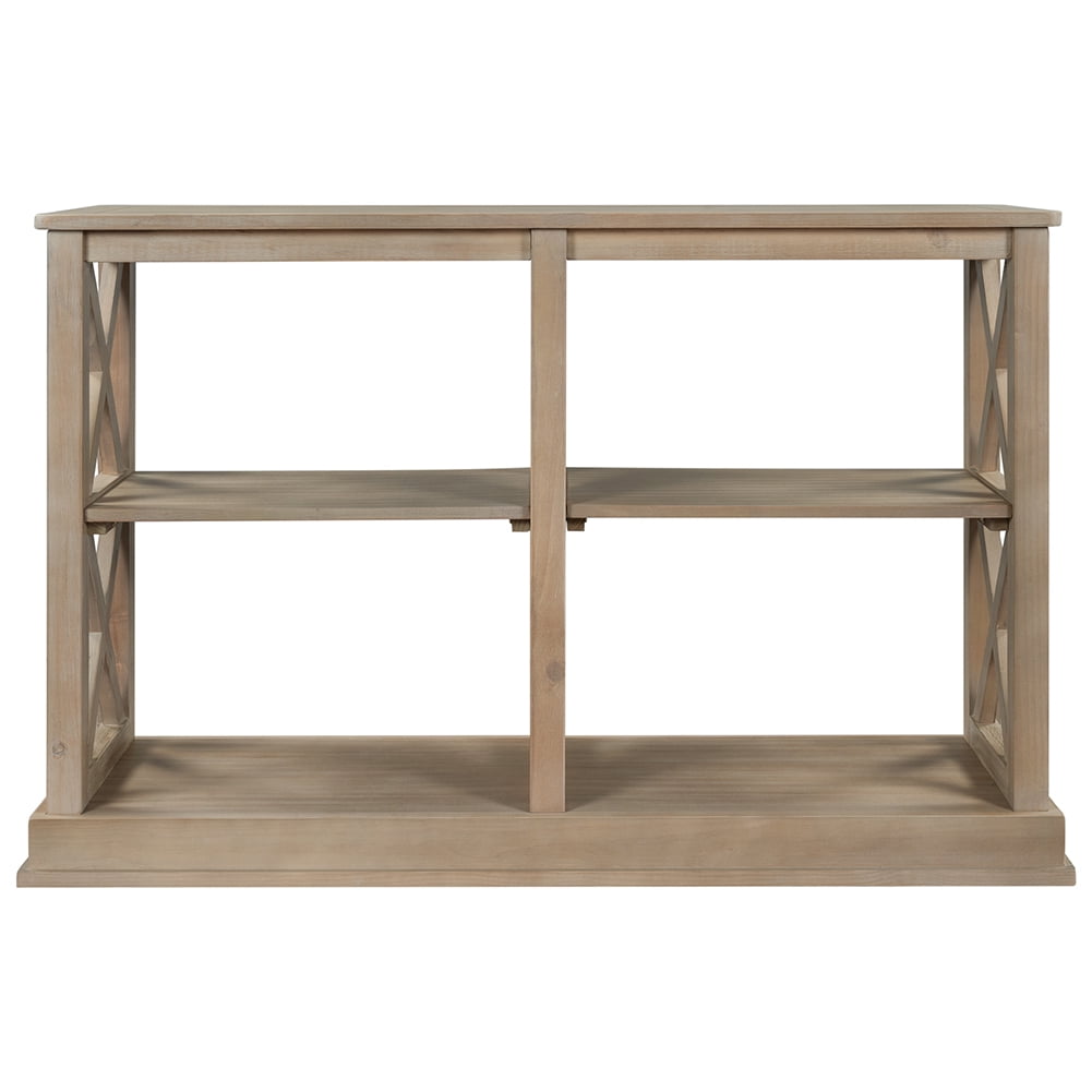 Lowestbest Console Table, with 3-Tier Open Storage Spaces and "X" Legs, for Living Room, Entryway and Hallway (White Wash)