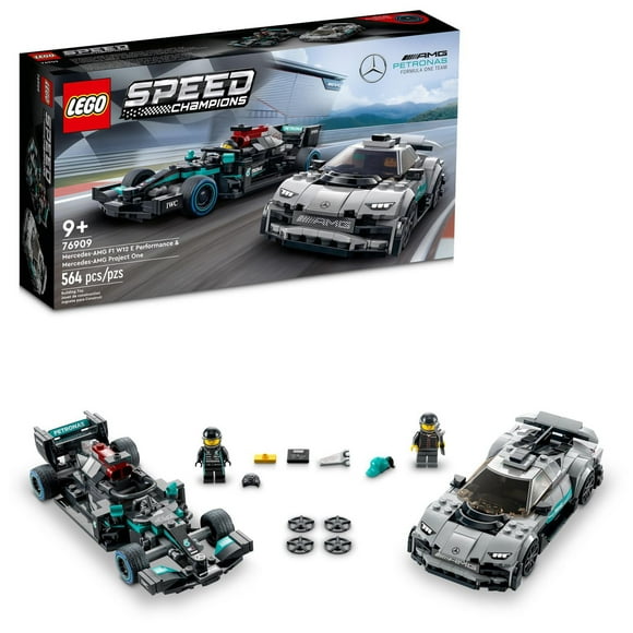 LEGO Speed Champions Mercedes-AMG F1 W12 E Performance & Mercedes-AMG Project One Toy Cars, Sports Car Model Building Kit, Collectible Race Car Toy, Gift for Kids and Teens, 76909, Includes 564 Pieces, Ages 9+