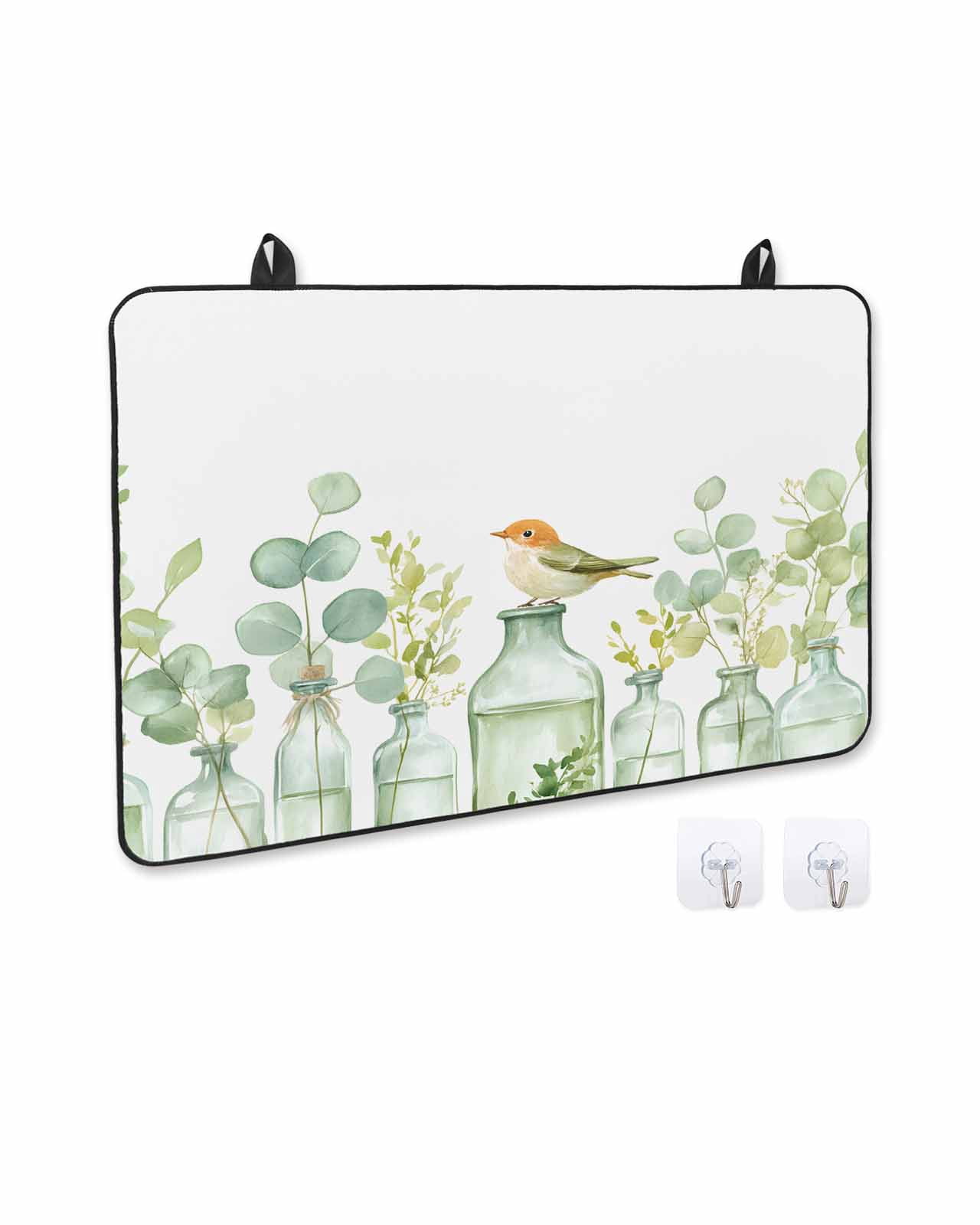 nqOlkjepod Large Induction Cooktop Protector Mat 24"x21", Spring Eucalyptus Stove Top Covers for Electric Stove, Birds Green Leaf Vase Watercolor Stove Burner Cover Mats, Glass Top Stove Cover