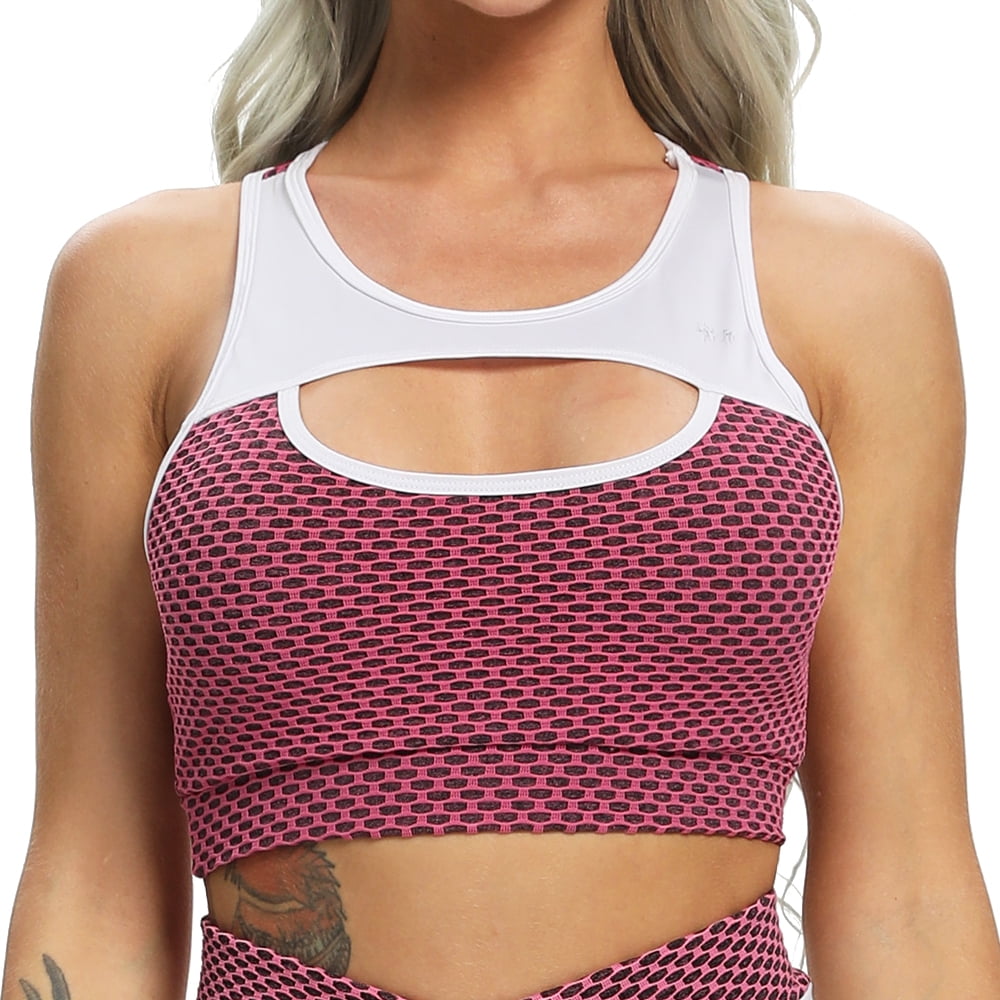 RIOJOY Women Sports Bras Textured Middle Impact Support Yoga Gym Workout  Shirts - Walmart.com