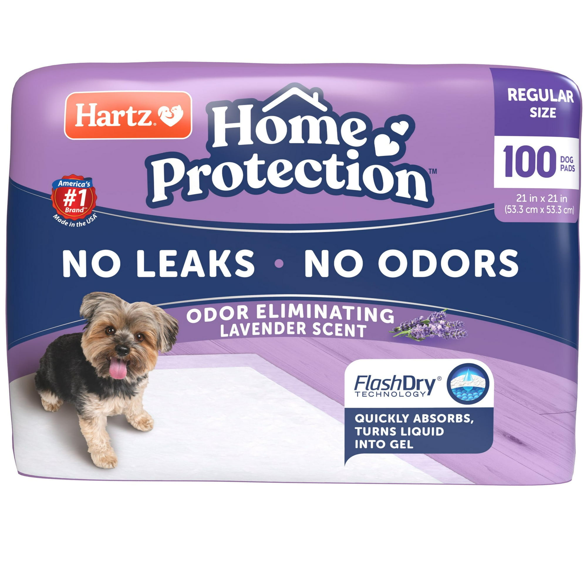 Hartz Home Protection Super Absorbent Odor Eliminating Lavender Scented No Leaks Dog Pads, Regular, 21 in x 21 in, 100 Count