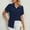 Navy, variant on Blouses for Women Button up Shirts Cotton Short Sleeve Blouses V Neck Casual Tunics Shirt Solid Color Tops